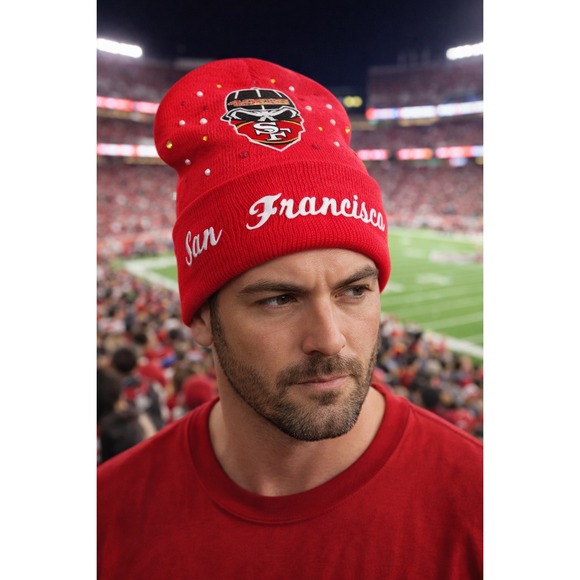 San Francisco 49ers Red Beanie design with Logo, Rhinestones‎ and pearls main image 6